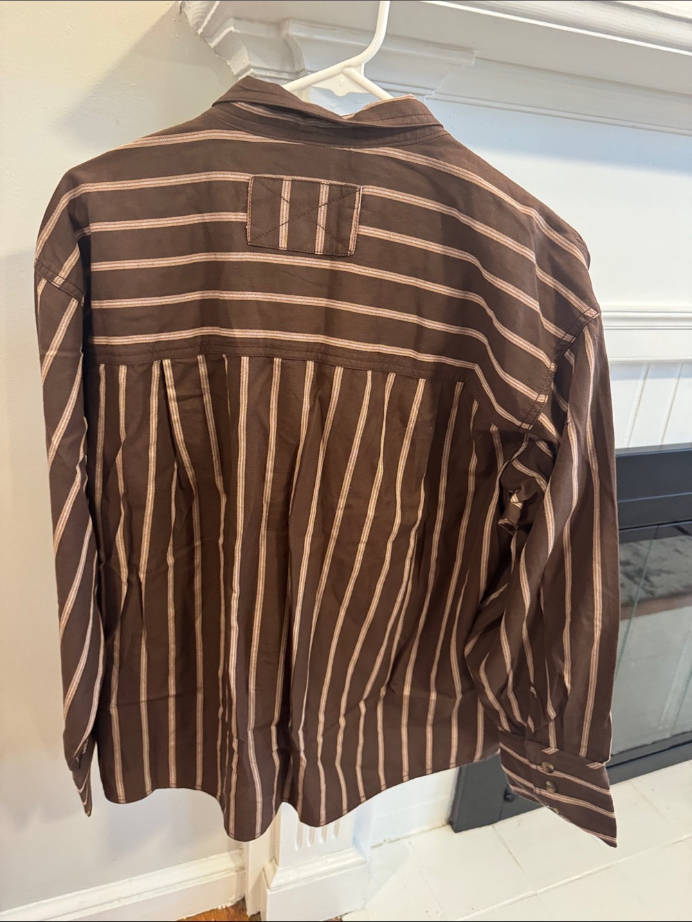 We The Free Brown and Cream Striped Tie-Neck Button-Up Shirt - Picture 3 of 6